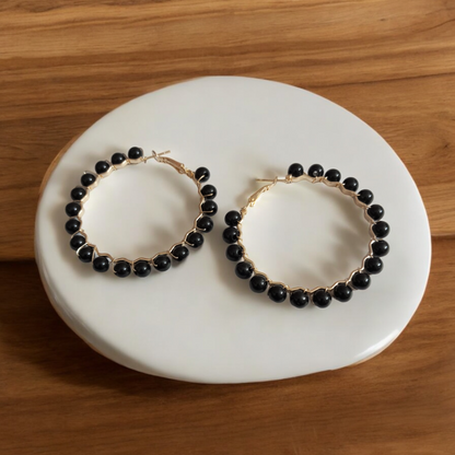 Black Pearl Kini Hoop Earrings