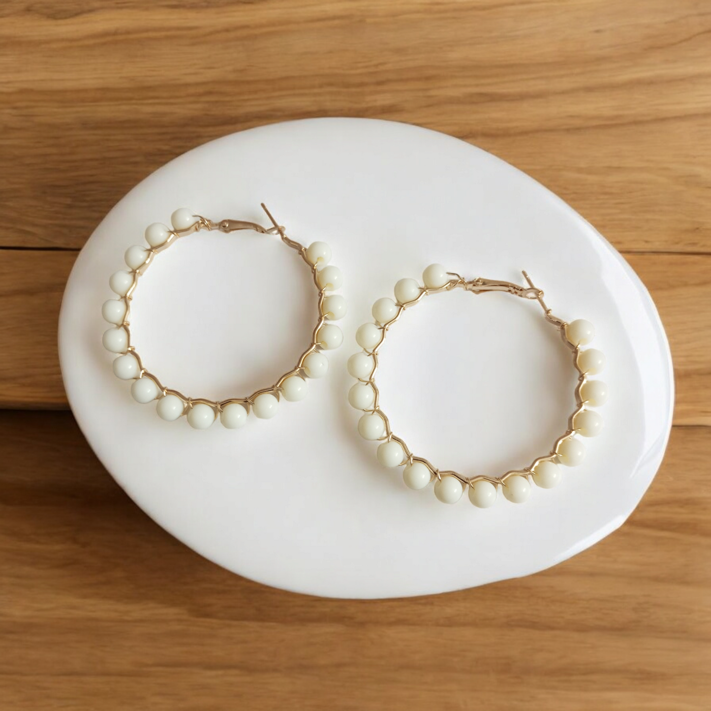 White Pearl Kini Hoop Earrings