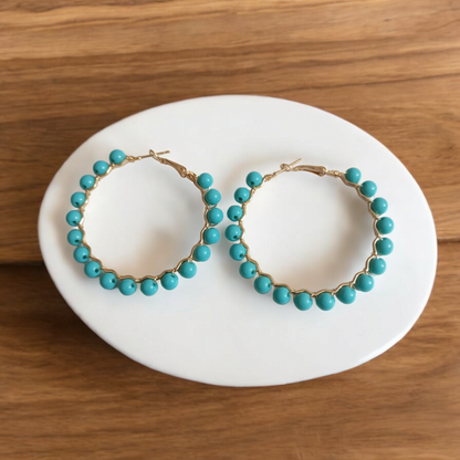 Blue Pearl Kini Hoop Earrings