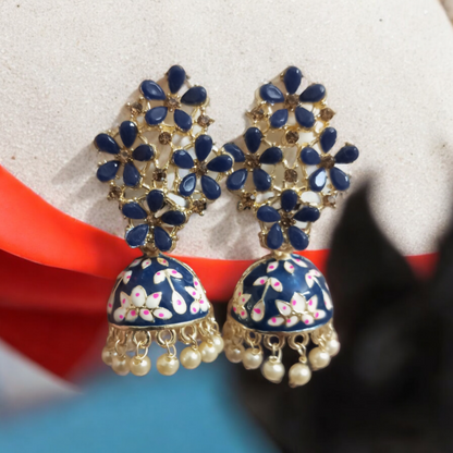 Heena Small Pearl Meenakari Jhumki Earrings