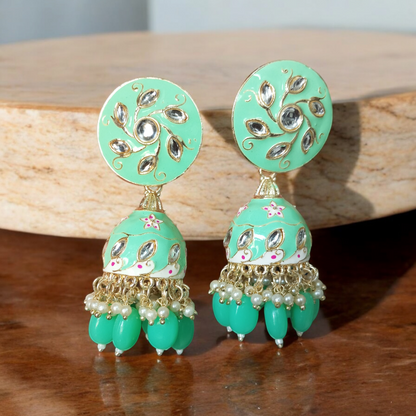 Hrisha Mint Green Jhumka Earrings