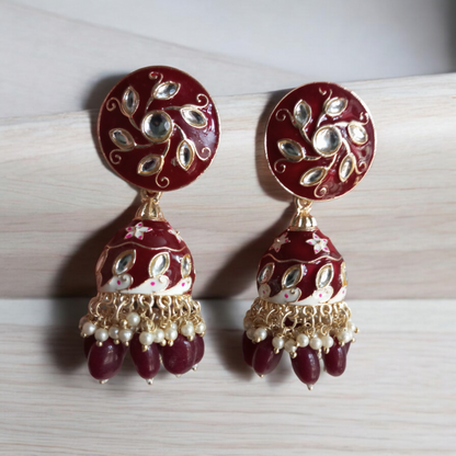 Hrisha Maroon Jhumka Earrings