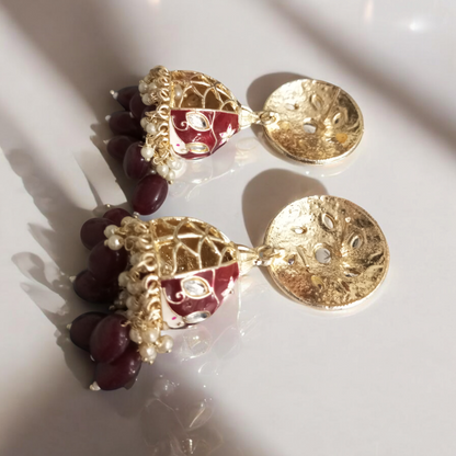 Hrisha Maroon Jhumka Earrings