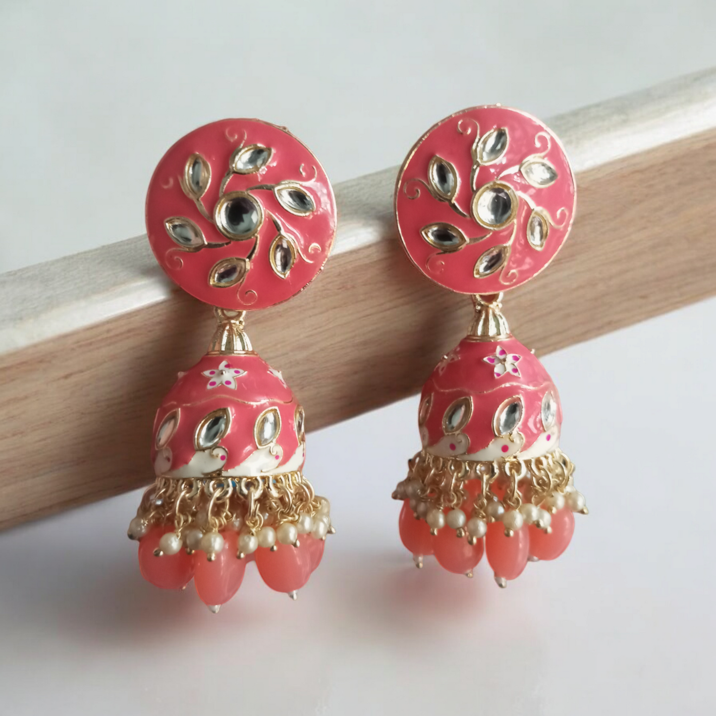 Hrisha Peach Jhumka Earrings