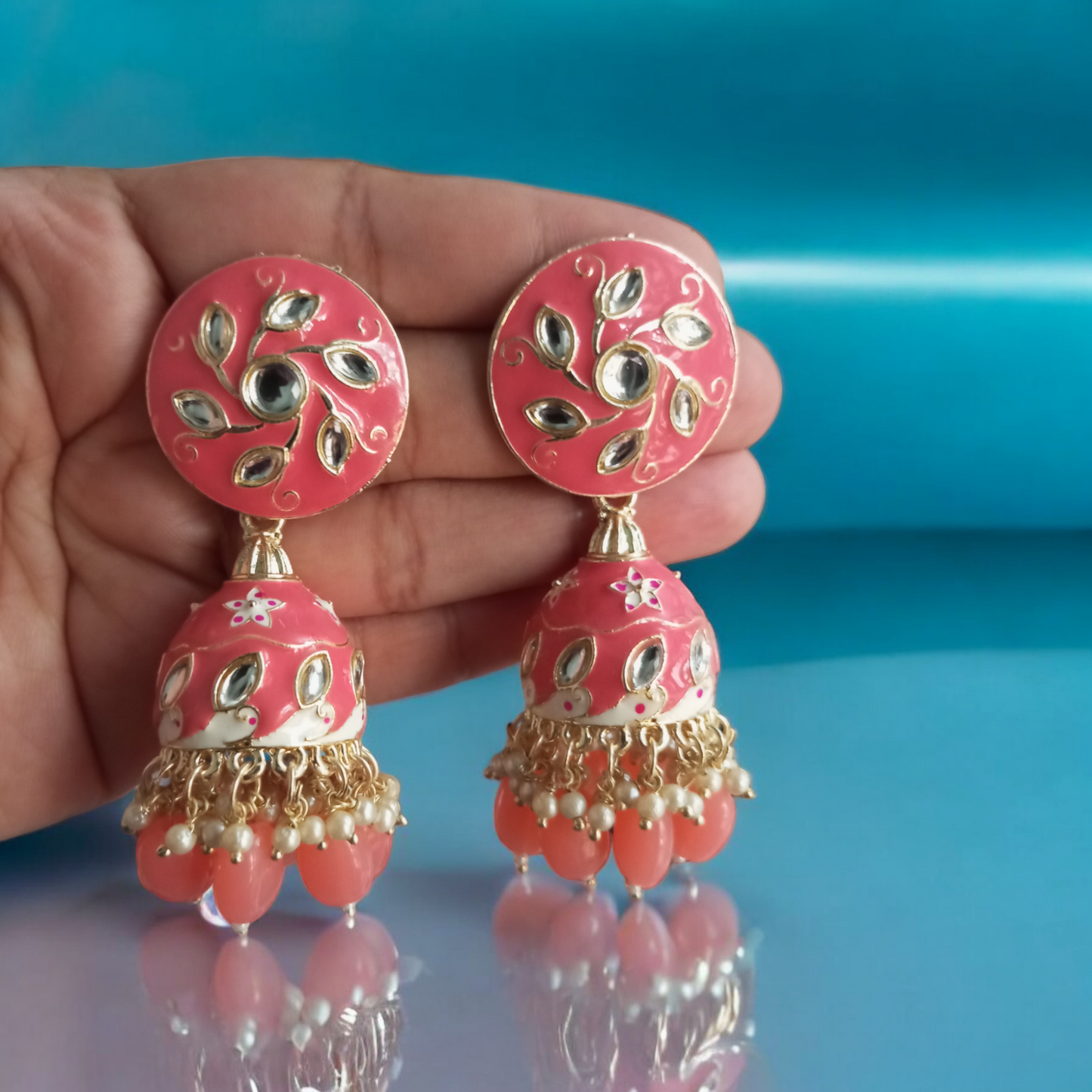 Hrisha Peach Jhumka Earrings