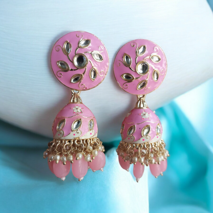 Hrisha Baby Pink Jhumka Earrings