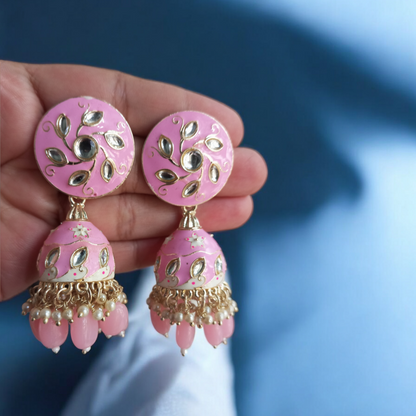 Hrisha Baby Pink Jhumka Earrings