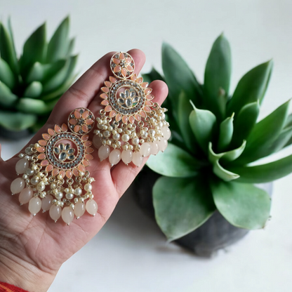 Nakshatra Peach Chandbali Earrings