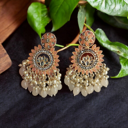 Nakshatra Peach Chandbali Earrings