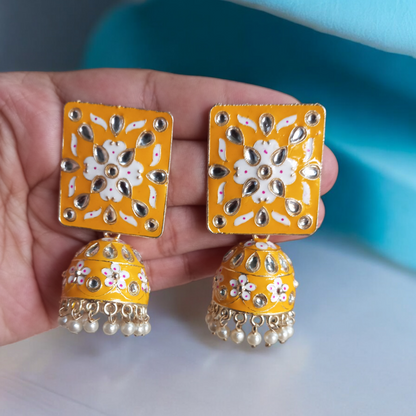 Pankhuri Yellow Jhumka Earrings