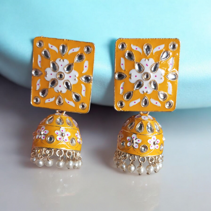 Pankhuri Yellow Jhumka Earrings