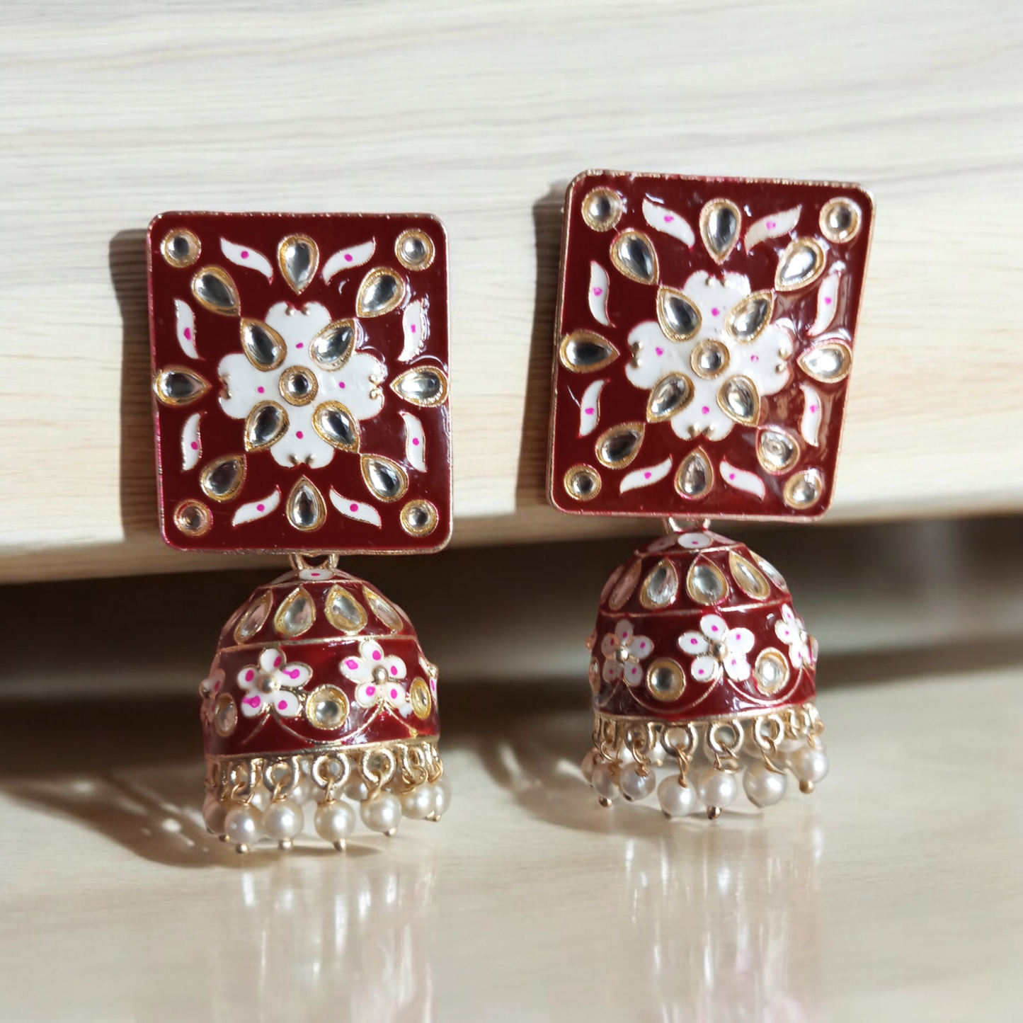 Pankhuri Maroon Jhumka Earrings