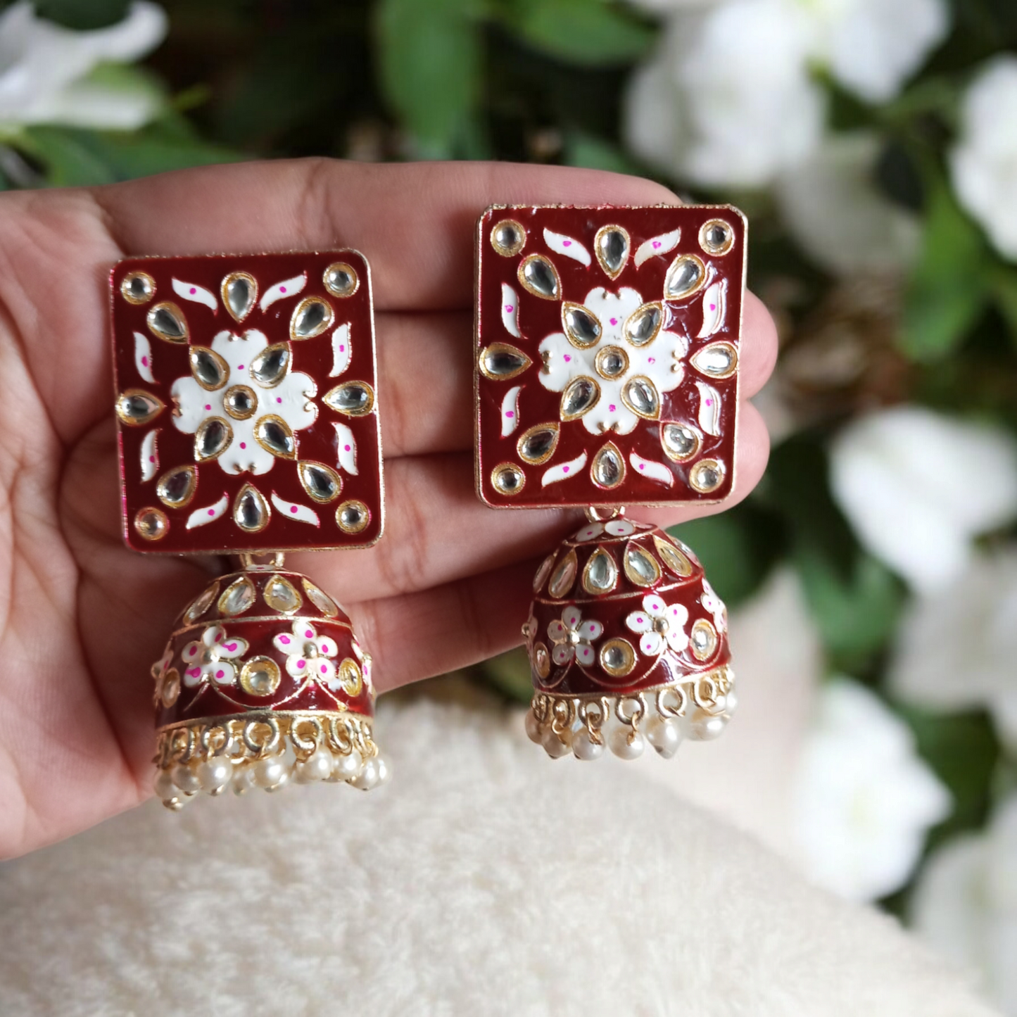 Pankhuri Maroon Jhumka Earrings