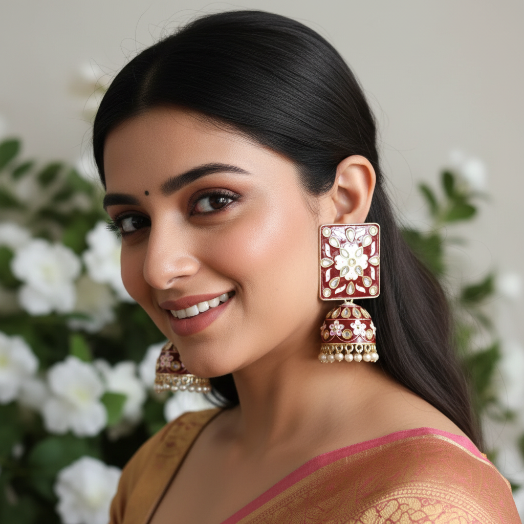 Pankhuri Maroon Jhumka Earrings