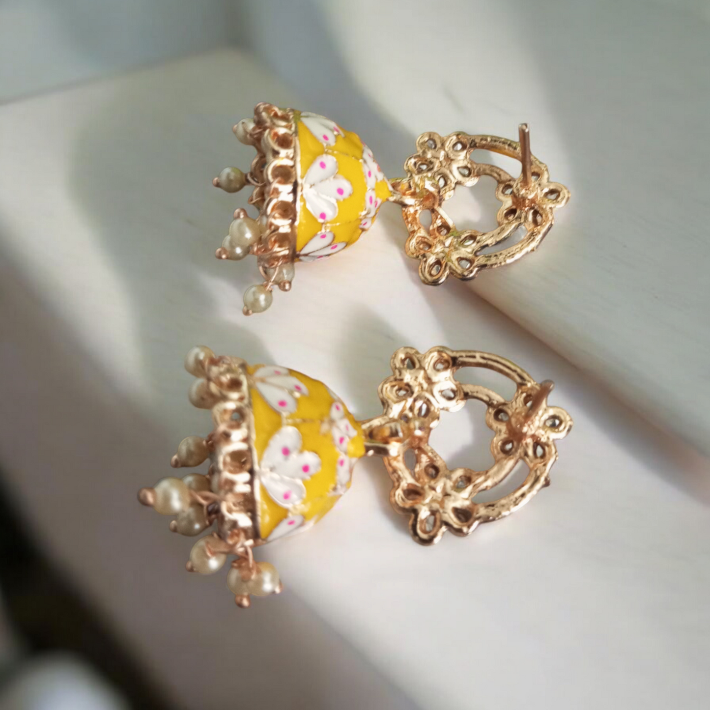 Shagun Yellow Jhumka Earrings