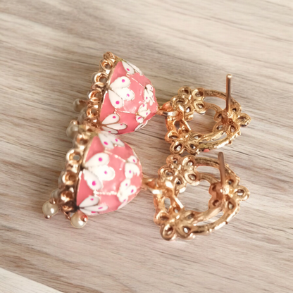 Shagun Peach Jhumka Earrings