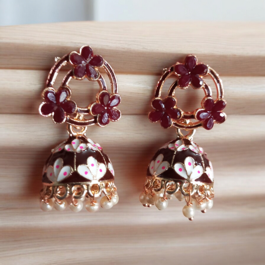 Shagun Maroon Jhumka Earrings