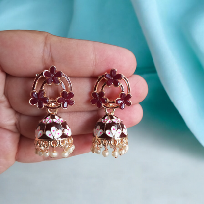 Shagun Maroon Jhumka Earrings