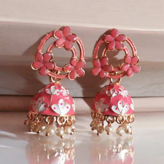 Shagun Peach Jhumka Earrings