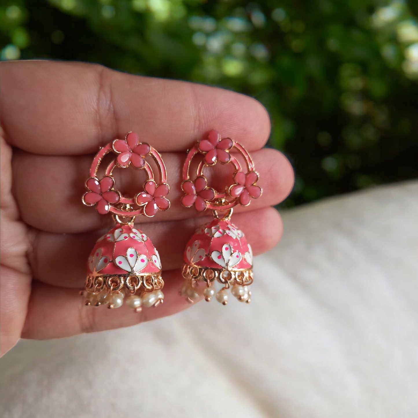 Shagun Peach Jhumka Earrings