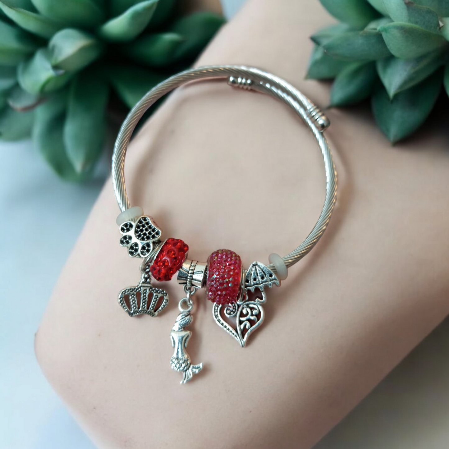 Red Silver Adjustable Bracelet v1