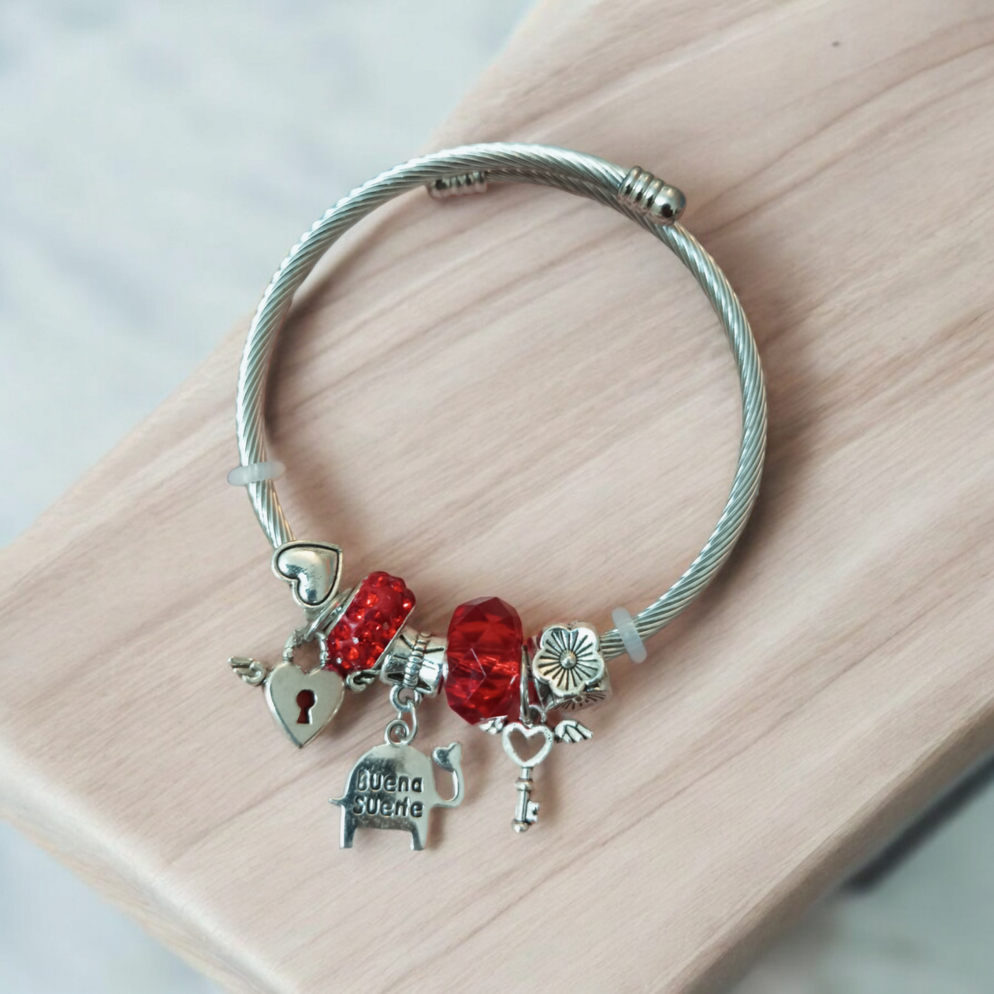 Red Silver Adjustable Bracelet v2