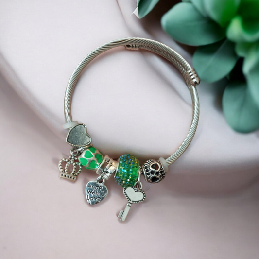 Green Silver Adjustable Bracelet v5