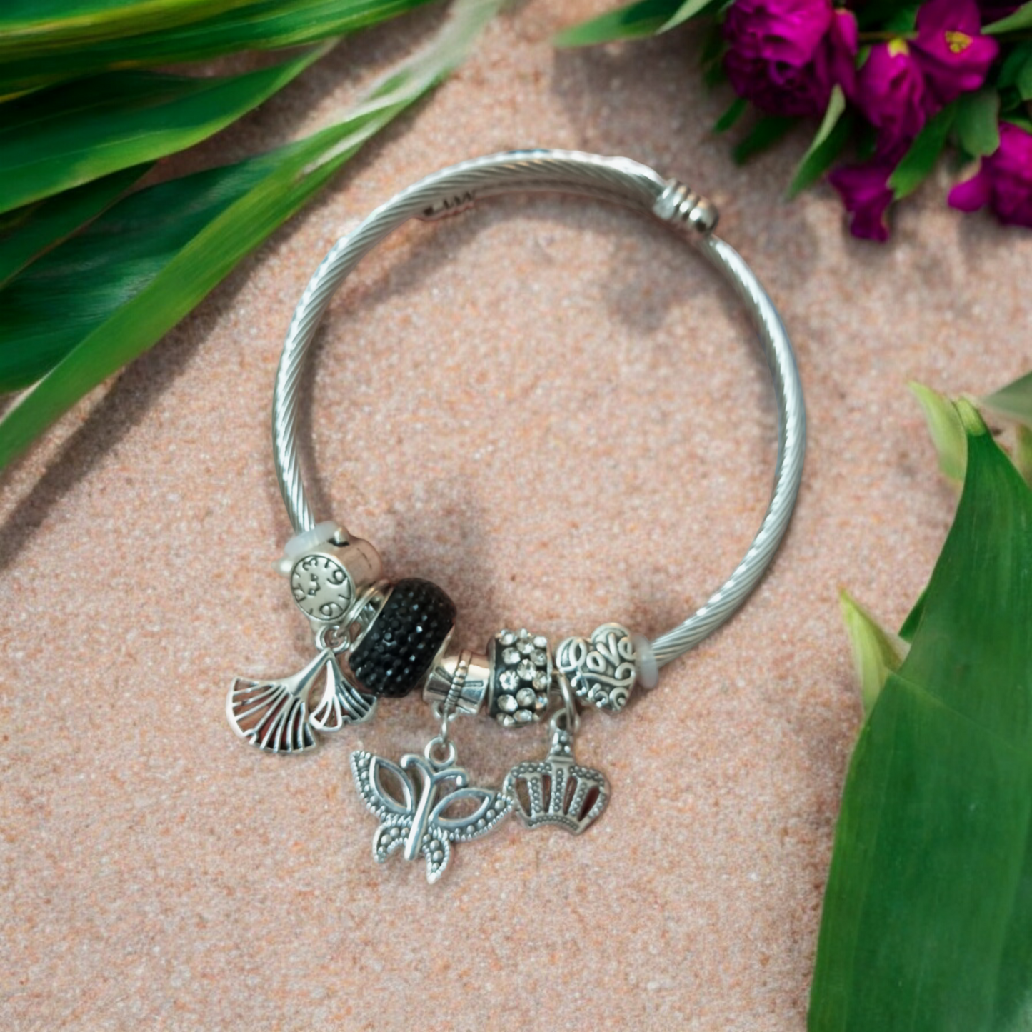 Black Silver Adjustable Bracelet