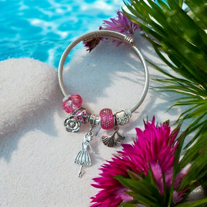 Pink Silver Adjustable Bracelet