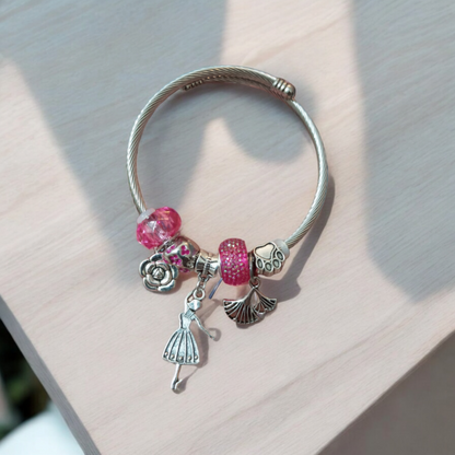 Pink Silver Adjustable Bracelet