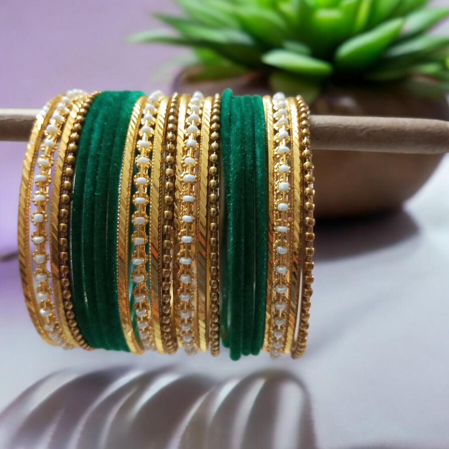 Green Metal Bangles Set