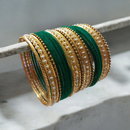 Green Metal Bangles Set