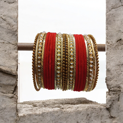 Red Metal Bangles Set