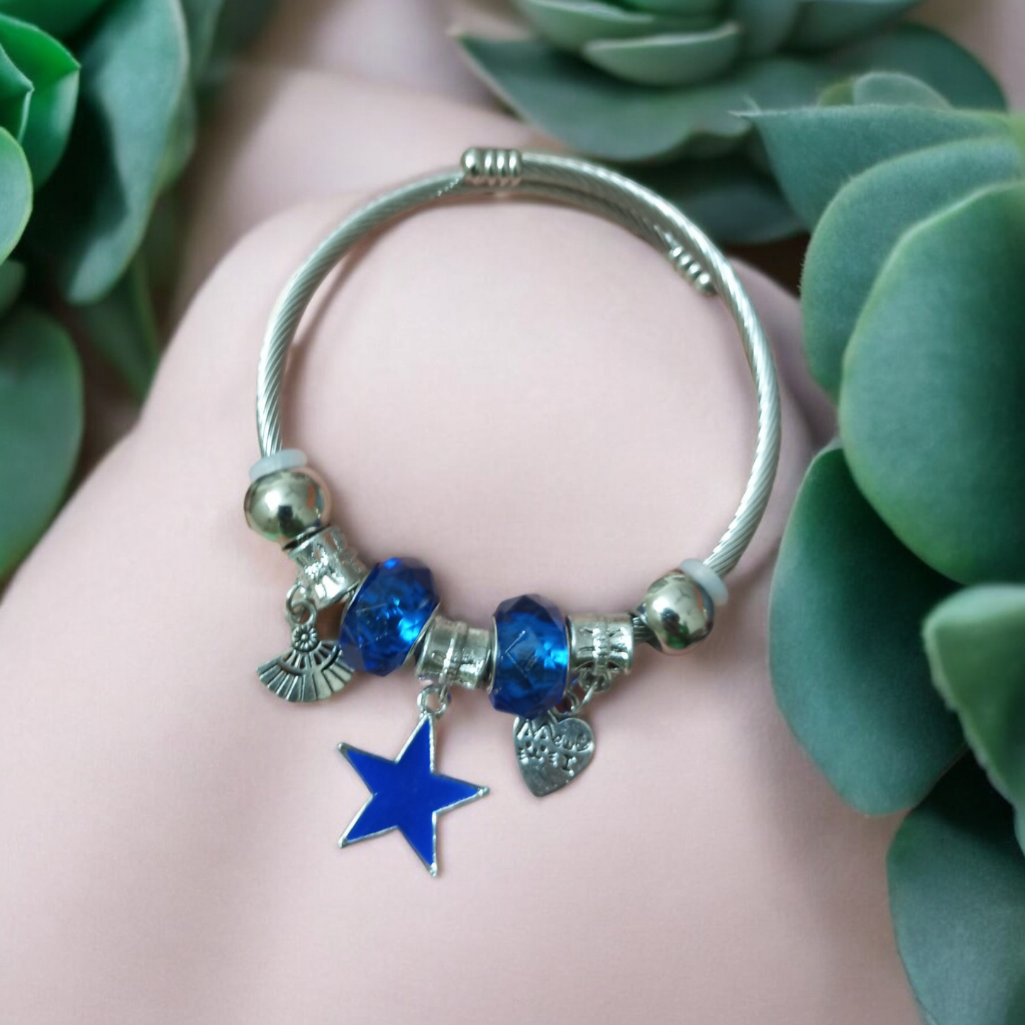 Blue Pink Charm Adjustable Bracelet