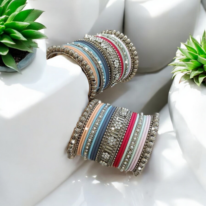 Muticolor Silver Bangles Set