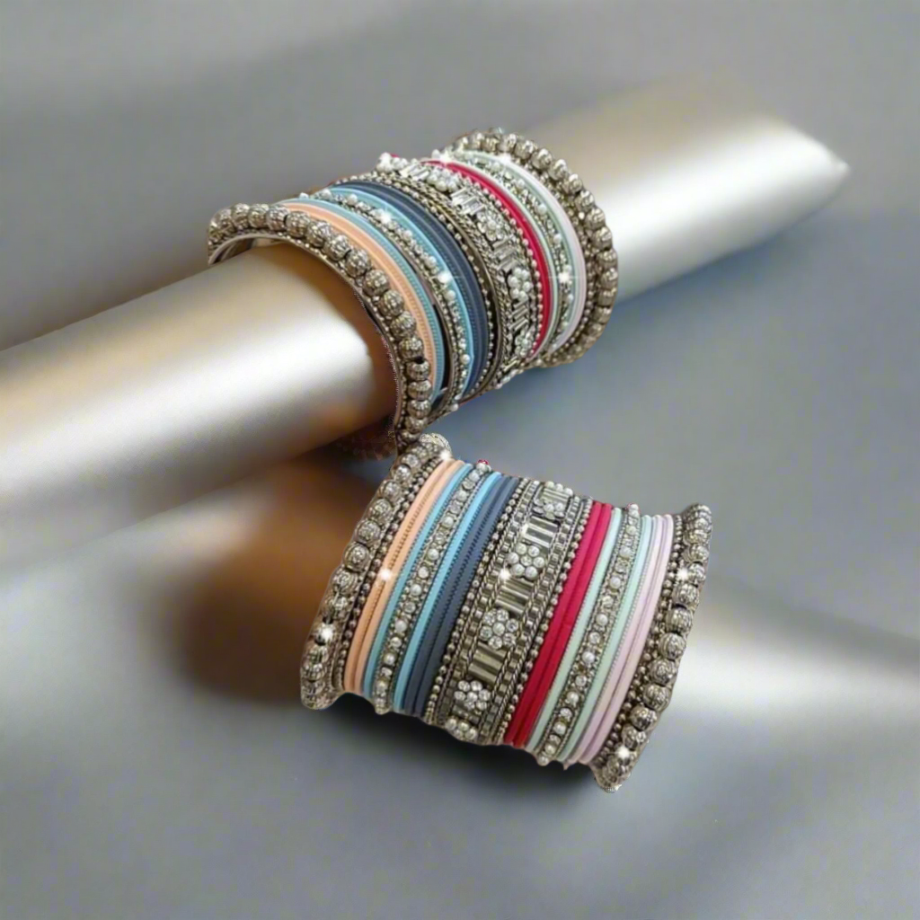 Muticolor Silver Bangles Set