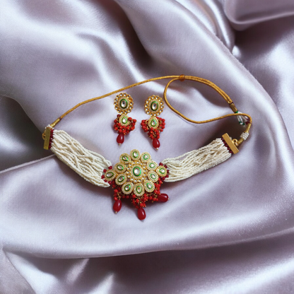 Flourish Kundan Pearl Red Choker Necklace