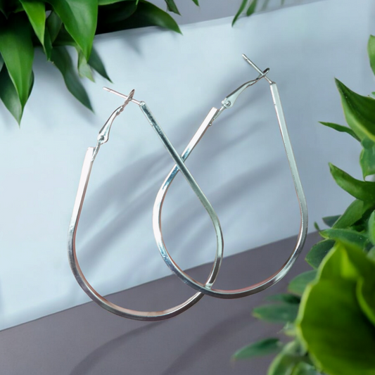 Silver Oval Hoop Earrings