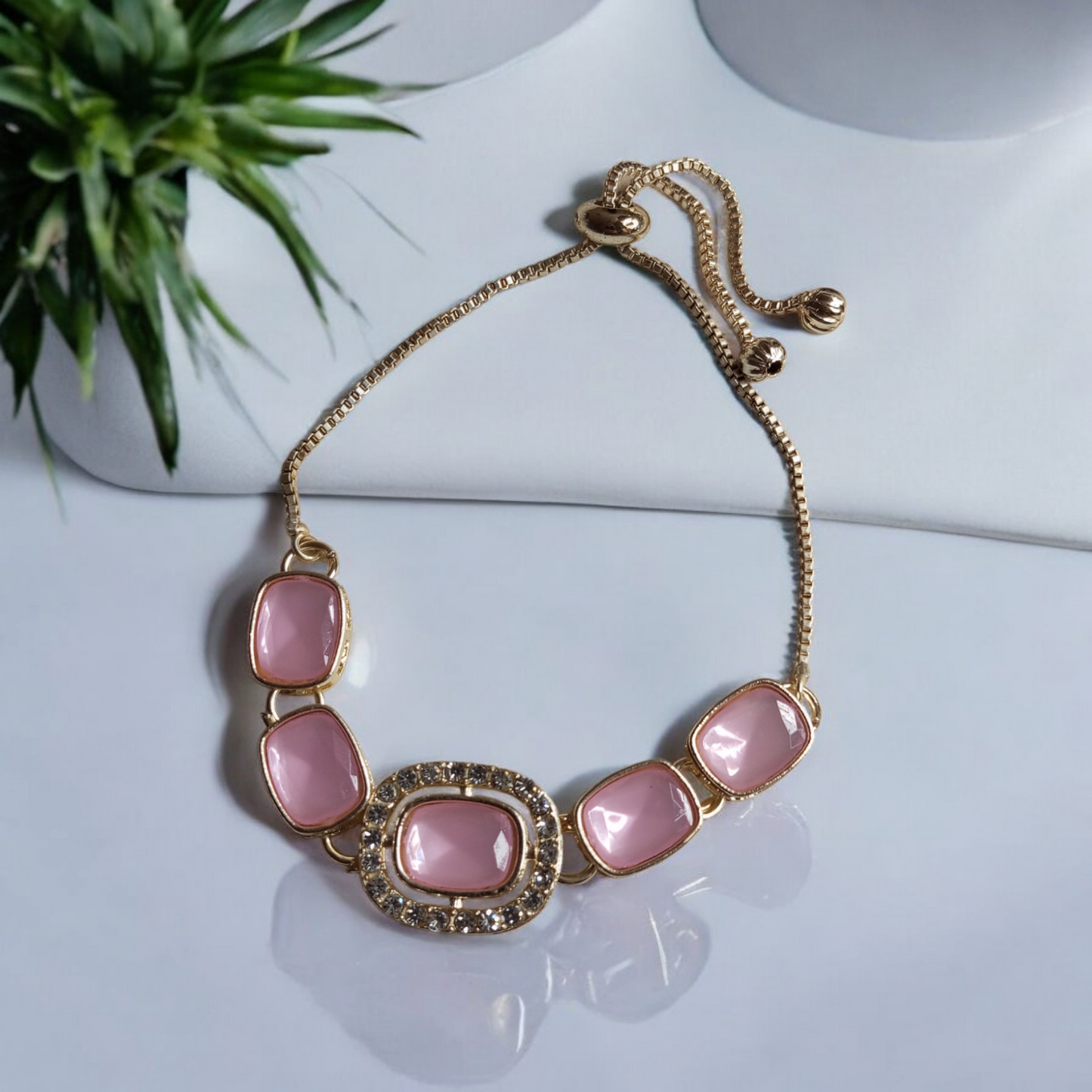 Kundan Baby Pink Adjustable Bracelet