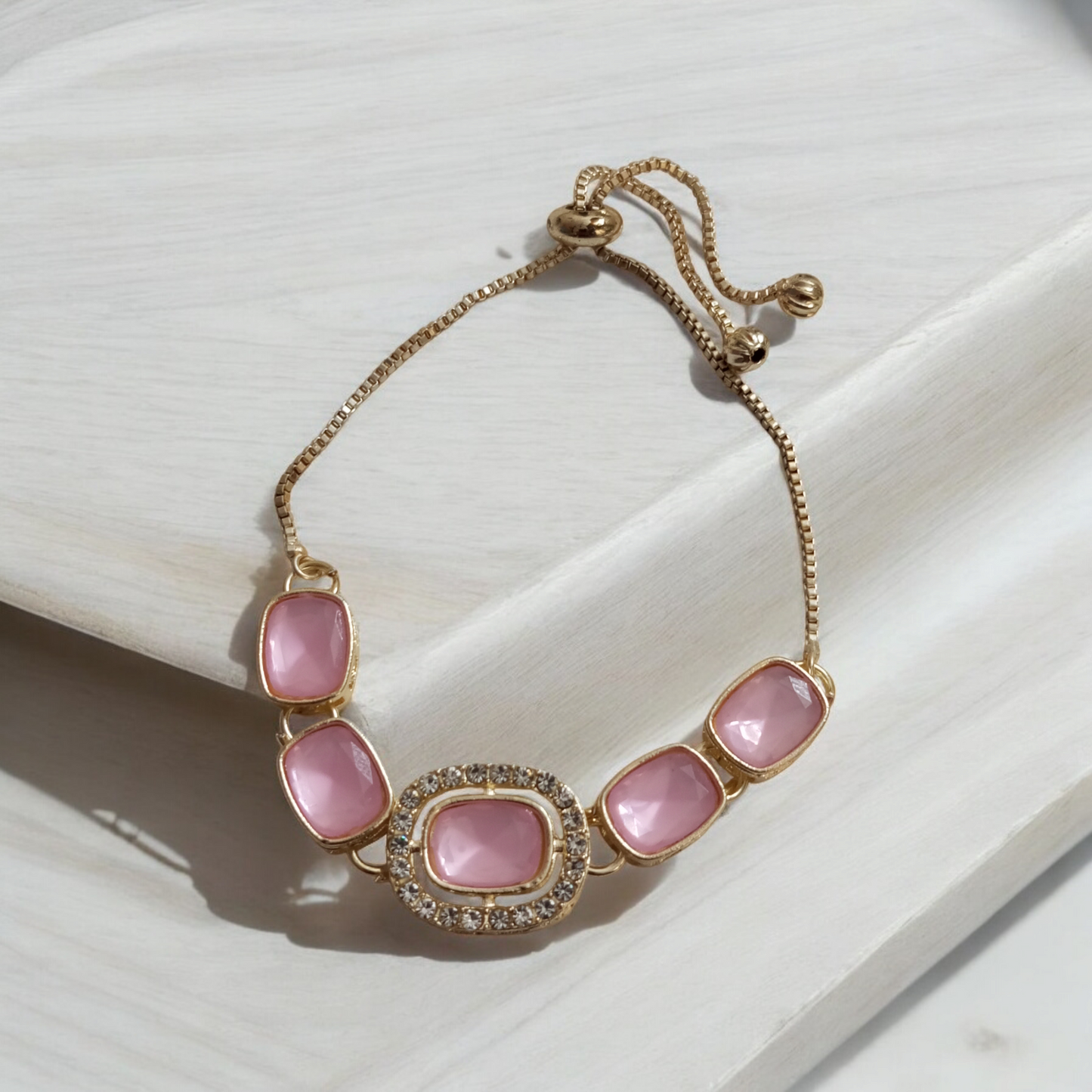 Kundan Baby Pink Adjustable Bracelet