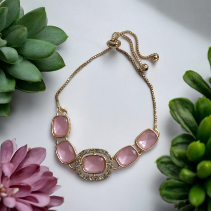 Kundan Baby Pink Adjustable Bracelet