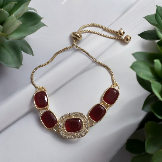 Kundan Maroon Adjustable Bracelet