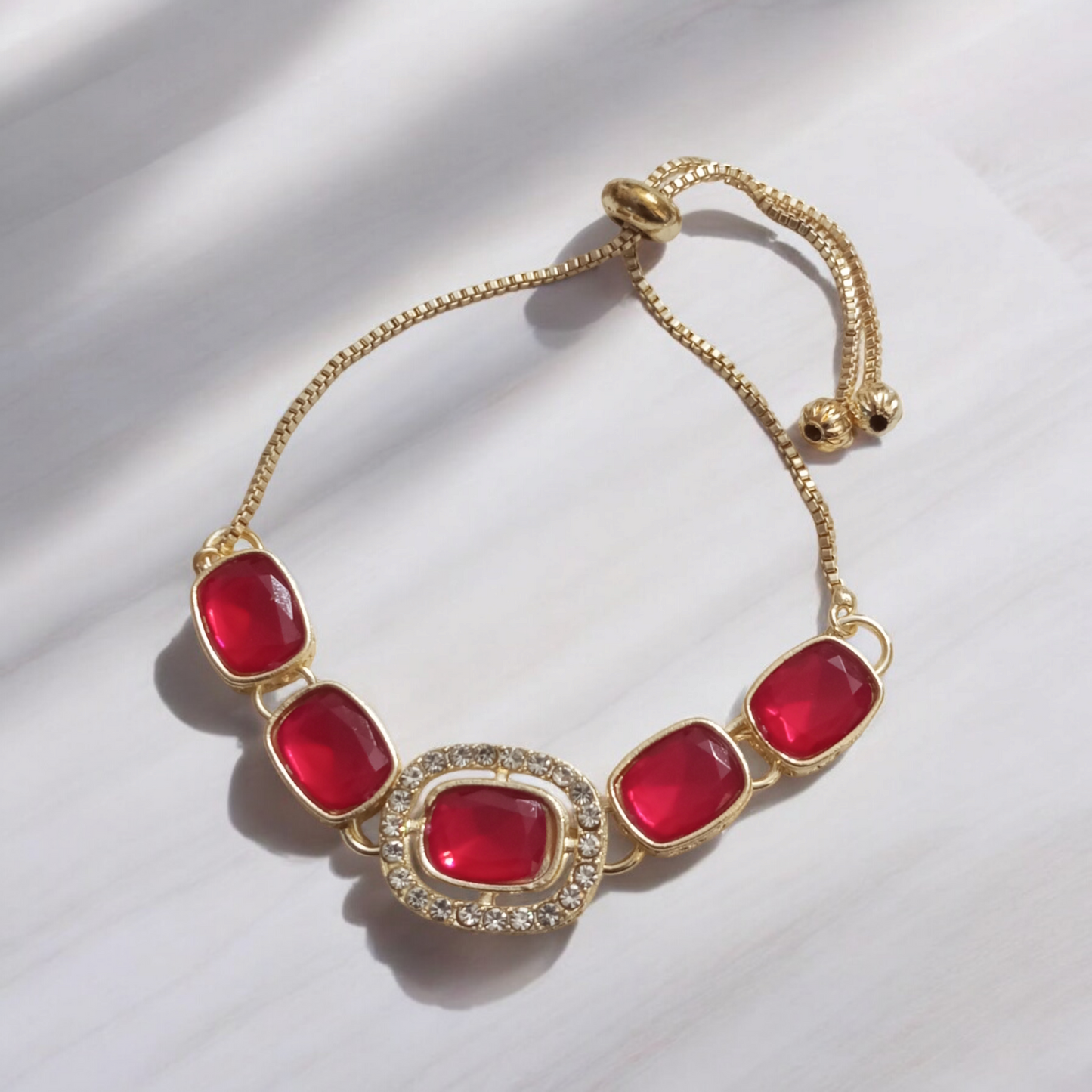 Kundan Red Adjustable Bracelet