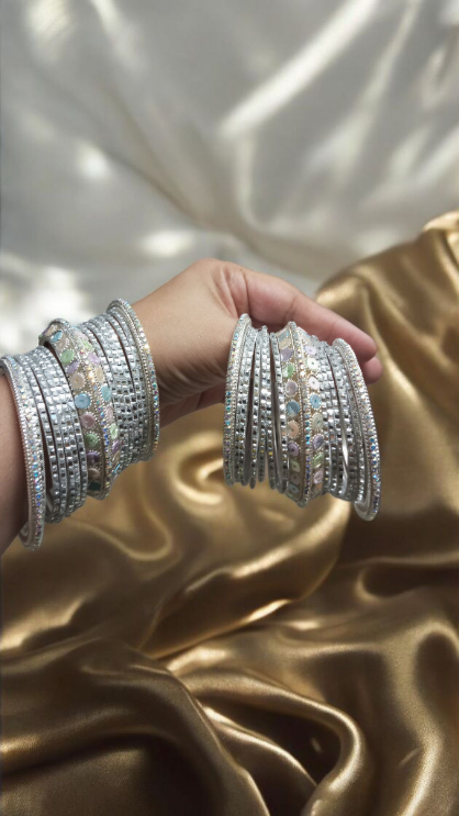 Vantasi Glittery Silver Bangles Set