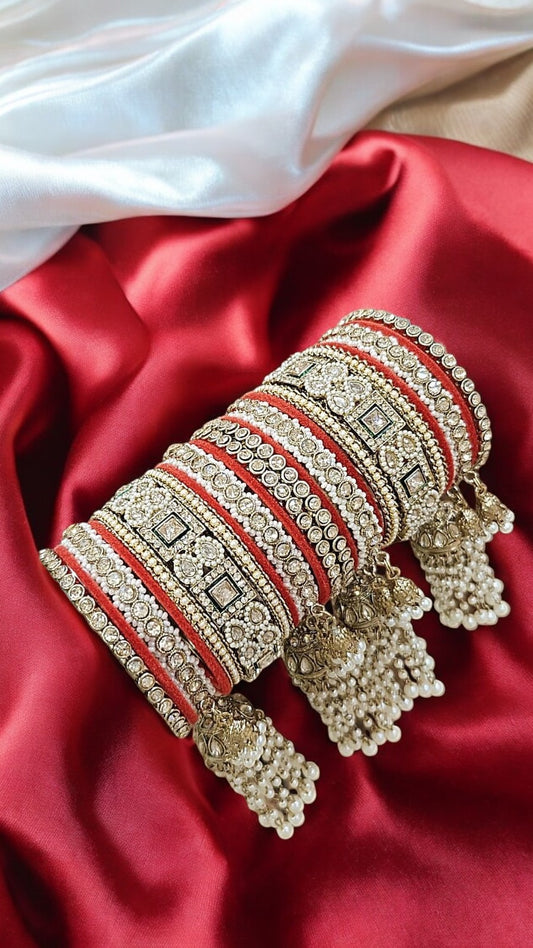 Kundan Bridal Stone Red Bangles Set
