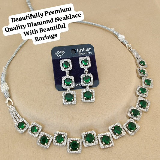 American Diamond Necklace Set Emerald Green
