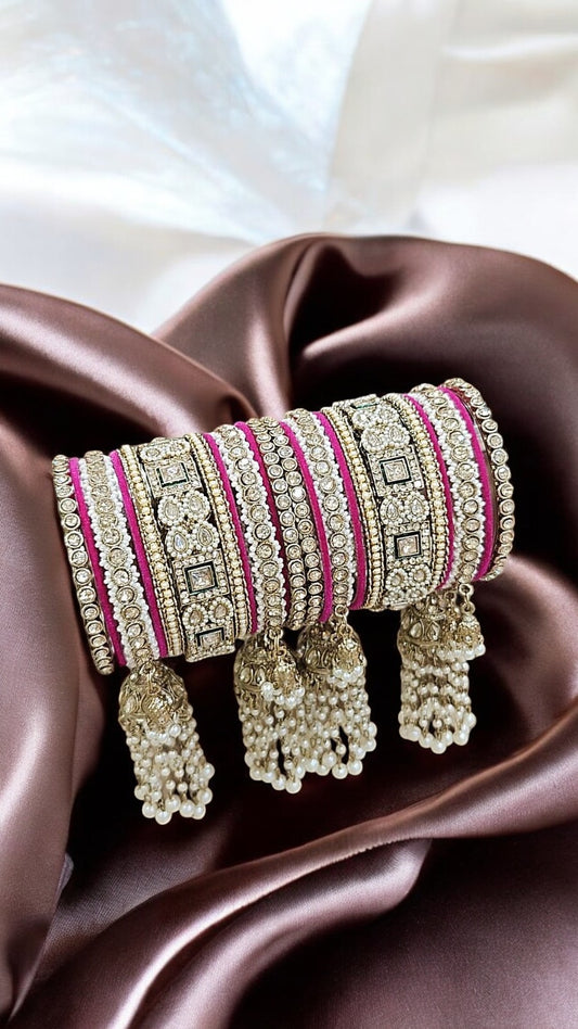 Kundan Bridal Stone Pink Bangles Set