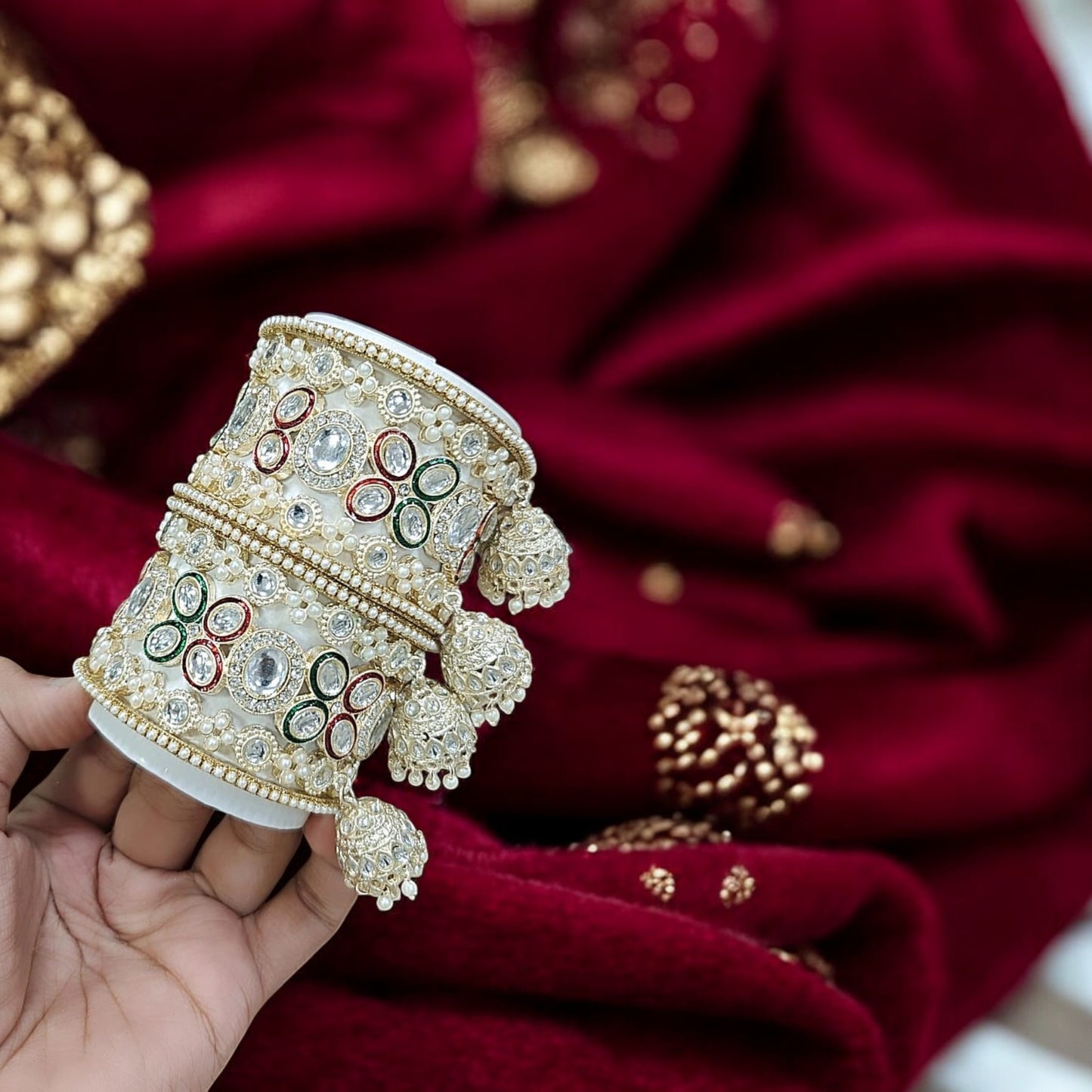 Kundan Red Green Bangles Set