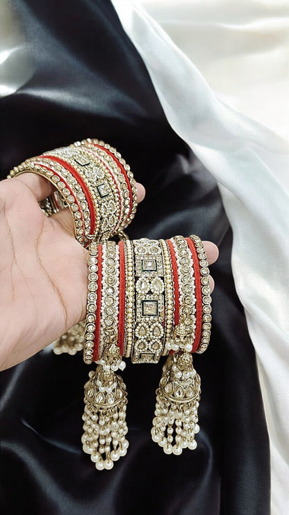 Kundan Bridal Stone Red Bangles Set