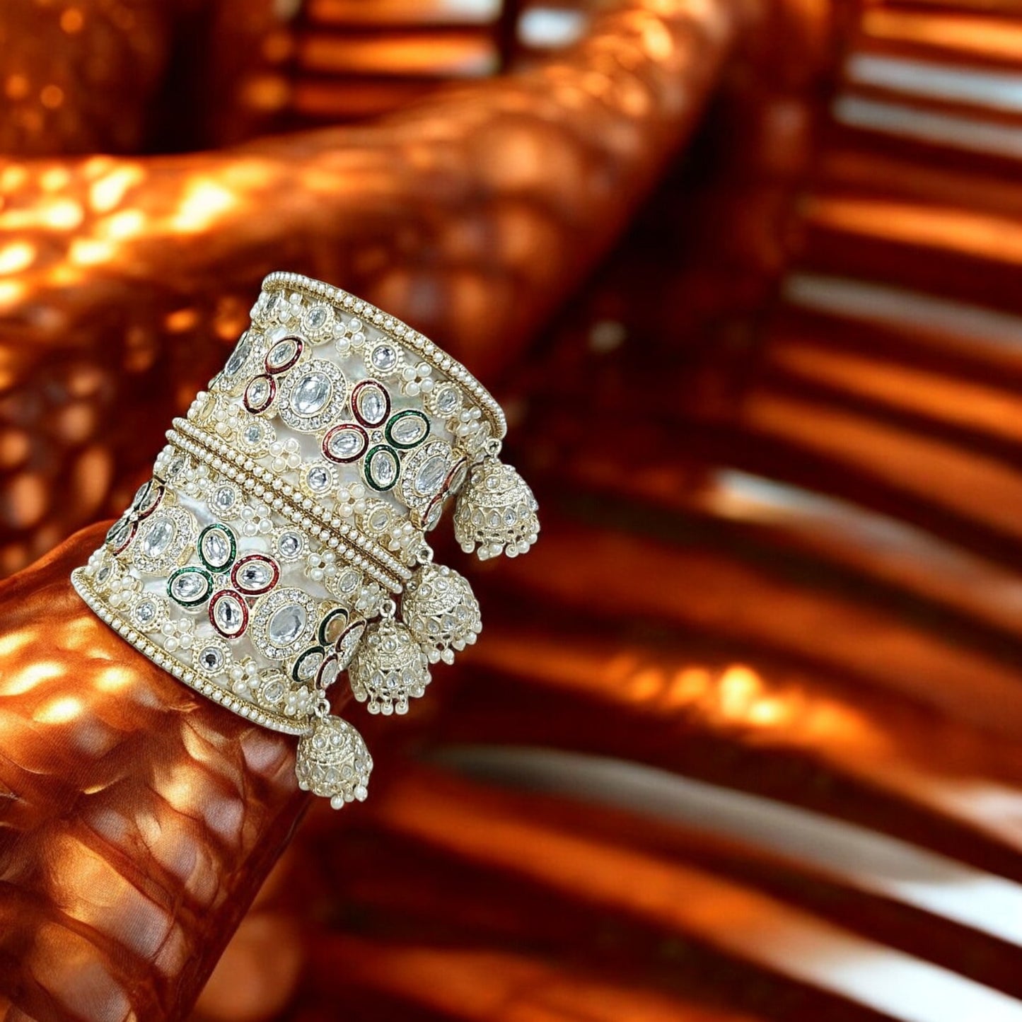 Kundan Red Green Bangles Set